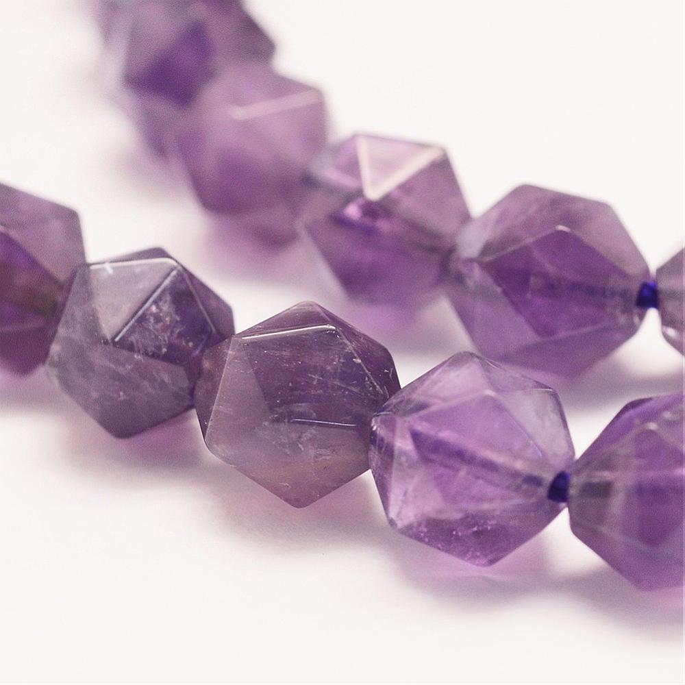 PandaHall Natural Amethyst Beads Strands, Polygon, Faceted, 9.5~10mm, Hole: 1mm; about 40pcs/strand, 15.28''(38.8cm) Amethyst Polygon