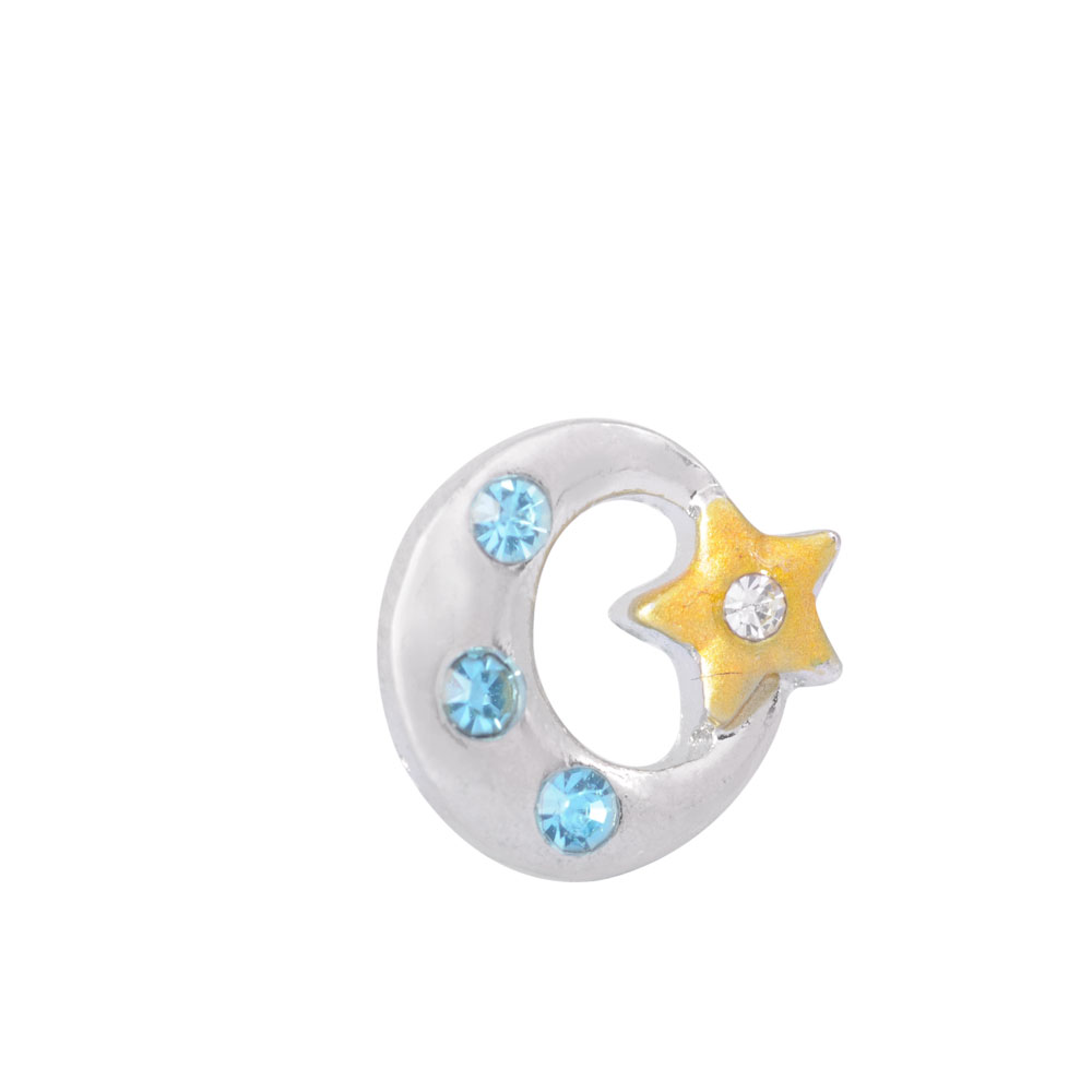 PandaHall Alloy Rhinestone Cabochons, Floating Locket Charms, Moon & Star, Aquamarine, 8.4x9.2x2mm Alloy Moon Green
