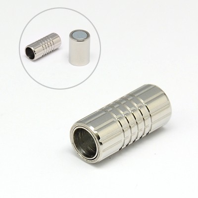 PandaHall 304 Stainless Steel Magnetic Clasps, Column, Stainless Steel Color, 17x7mm, Hole: 4mm Stainless Steel Column