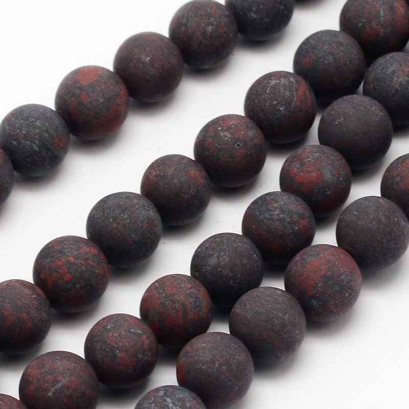 PandaHall Natural Brecciated Jasper Beads Strands, Frosted, Round, 6mm, Hole: 0.8mm; about 60pcs/strand, 14.1" Brecciated Jasper Round Red