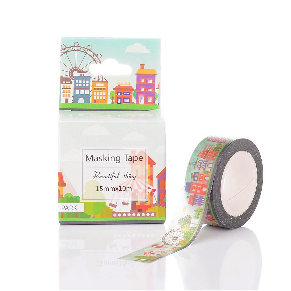 PandaHall Buildings DIY Scrapbook Decorative Adhesive Tapes, Colorful, 15mm; 10m/roll; 1roll/box Paper