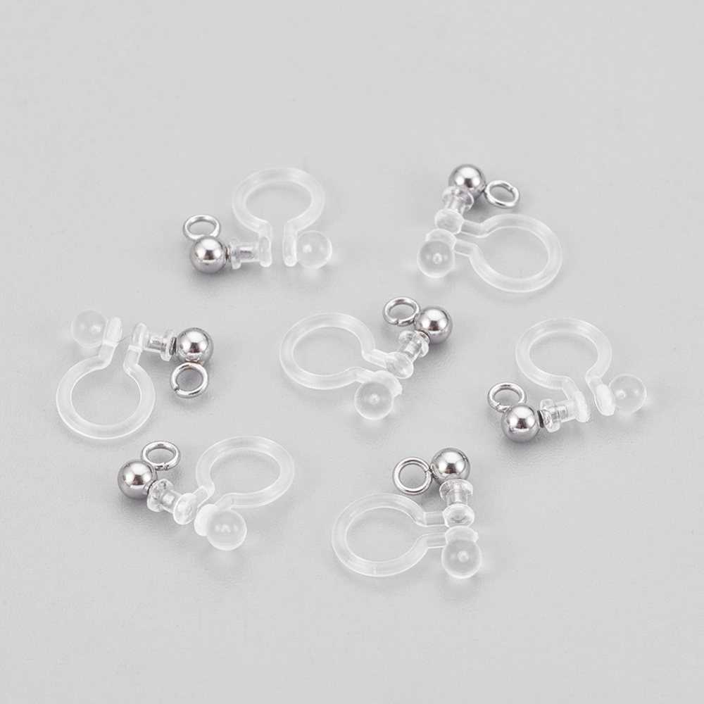 PandaHall 304 Stainless Steel and Plastic Clip-on Earring Findings, Stainless Steel Color, 11x11x3mm, Hole: 1.5mm Stainless Steel Clear