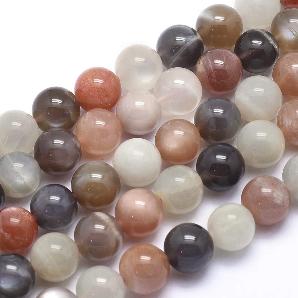 PandaHall Natural Moonstone Beads Strands, Round, 10mm, Hole: 1mm; about 42pcs/strand, 15.5"(39.5cm) Moonstone Round