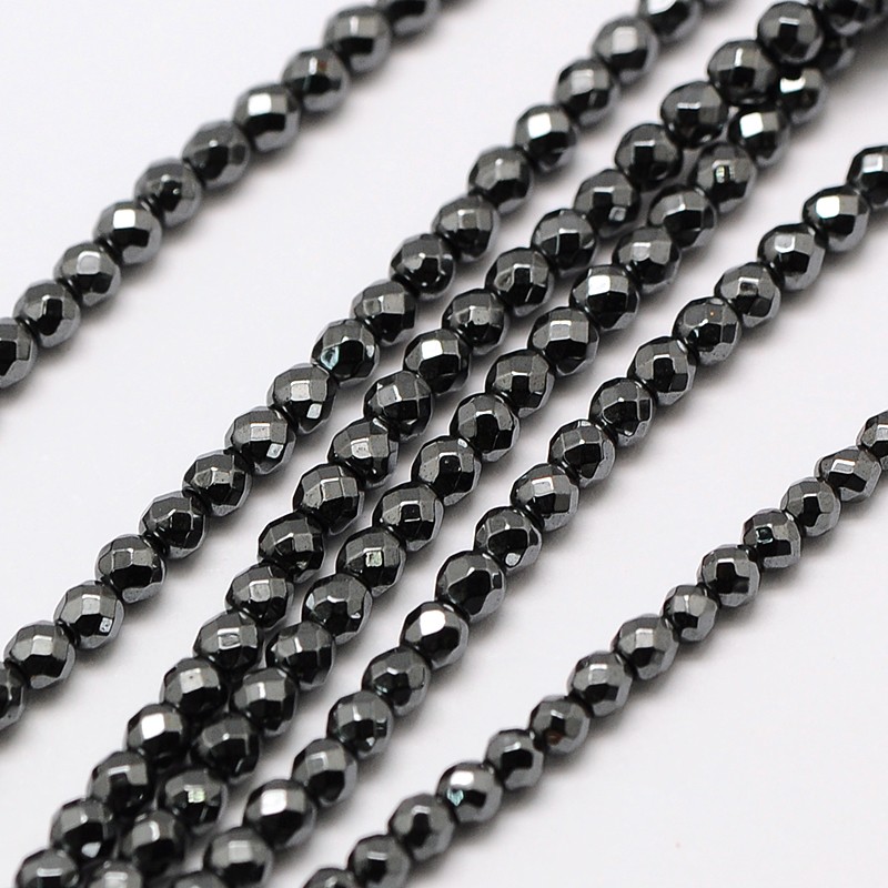 PandaHall Non-magnetic Synthetic Hematite Bead Strands, Faceted Round, 2mm, Hole: 0.8mm; about 190pcs/strand, 16" Non-magnetic Hematite...