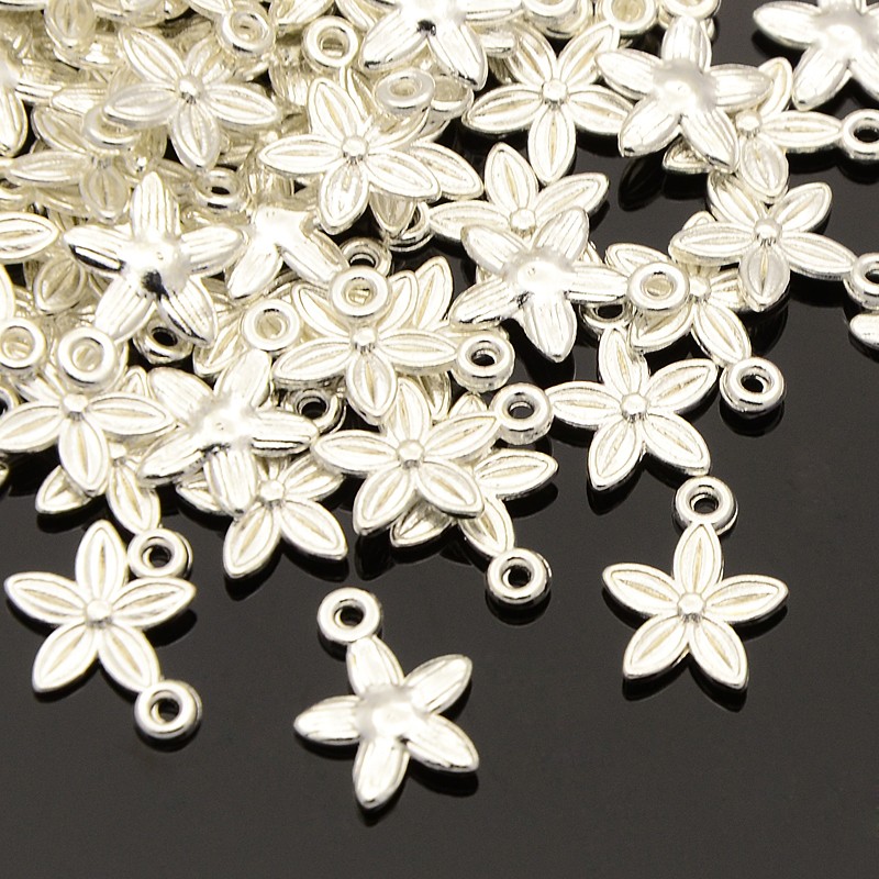 PandaHall Tibetan Silver Pendants, Lead Free and Cadmium Free, Silver, 13.5x10.5x3mm, Hole: 1.5mm Alloy Flower Silver