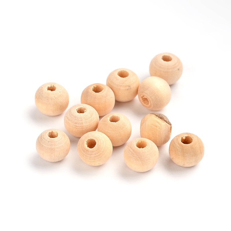 PandaHall Round Wood Beads, Lead Free, Moccasin, 8x7mm, Hole: 2~3mm Wood Round Orange
