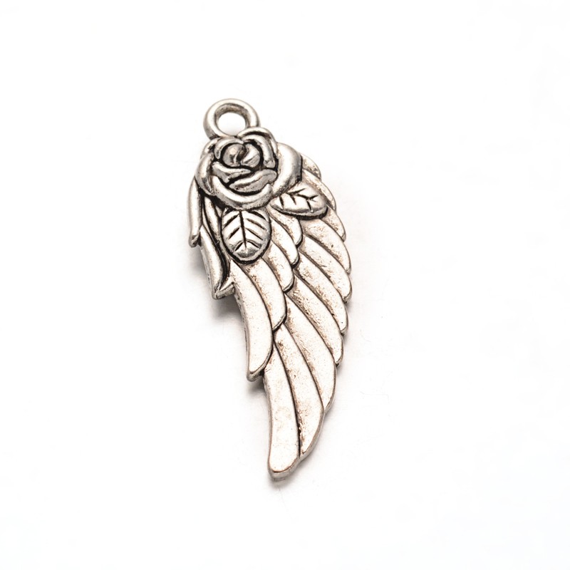 PandaHall Tibetan Style Alloy Wing Pendants, Lead Free & Cadmium Free, Antique Silver, 31x11.5x4mm, Hole: 2mm Alloy Wing