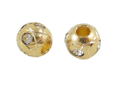 PandaHall Alloy Middle East Rhinestone Beads, Round, Golden, Plated With 18K Gold, Nickel Free, about 8mm in diameter, 7mm thick; hole...