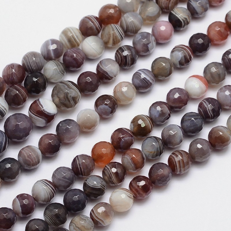 PandaHall Faceted Natural Botswana Agate Round Beads Strands, 8mm, Hole: 1mm; about 49pcs/strand, 15.5" Botswana Agate Round