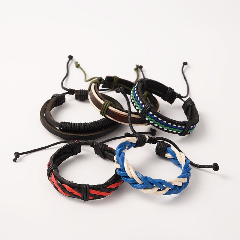 PandaHall Adjustable Trendy Unisex Casual Style Leather Cord Bracelets, with Waxed Cord, Mixed Color, 53mm Leather Multicolor