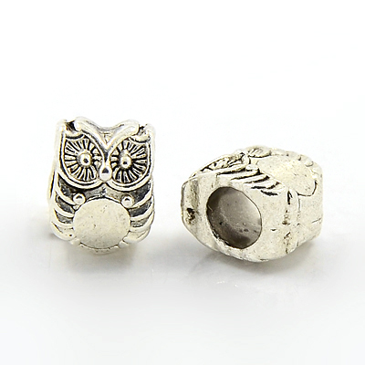 PandaHall Alloy European Beads, Lead Free & Nickel Free, Halloween, Owl, Antique Silver, 10x8x8mm, Hole: 4.5mm Alloy Owl