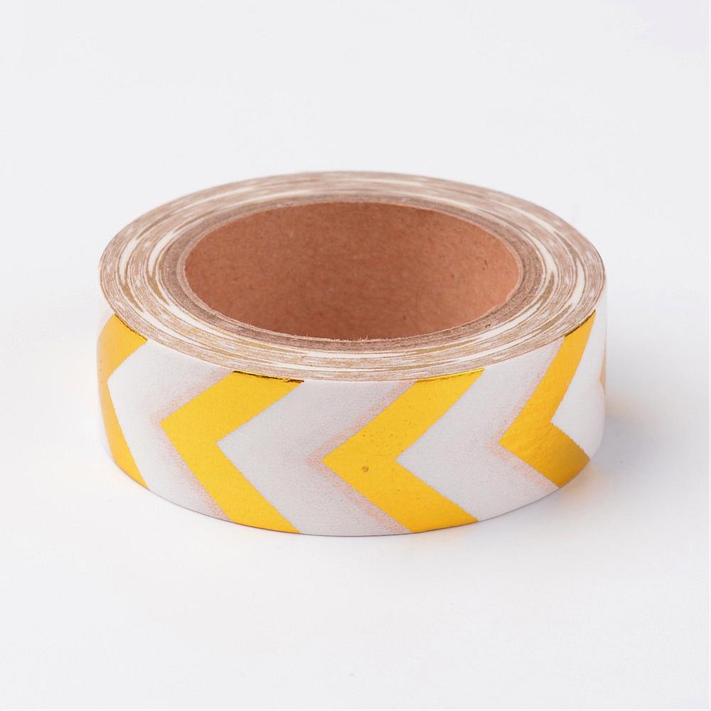 PandaHall DIY Scrapbook Decorative Adhesive Tapes, with Chevron/Arrowhead Pattern, Gold, 15mm; about 10m/roll Paper Gold