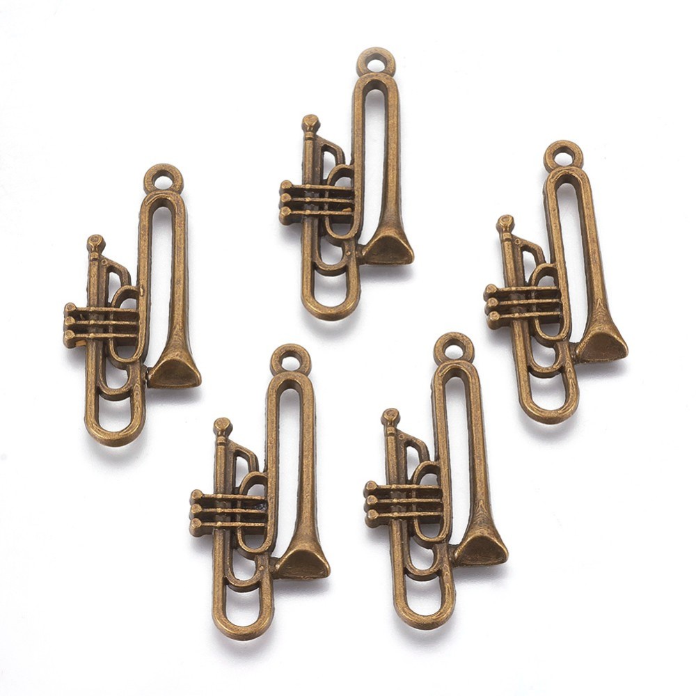 PandaHall Alloy Pendants, Lead Free and Cadmium Free, Trumpet, Antique Bronze Color, about 35mm long, 15mm wide, 3.5mm thick, hole: 2mm...