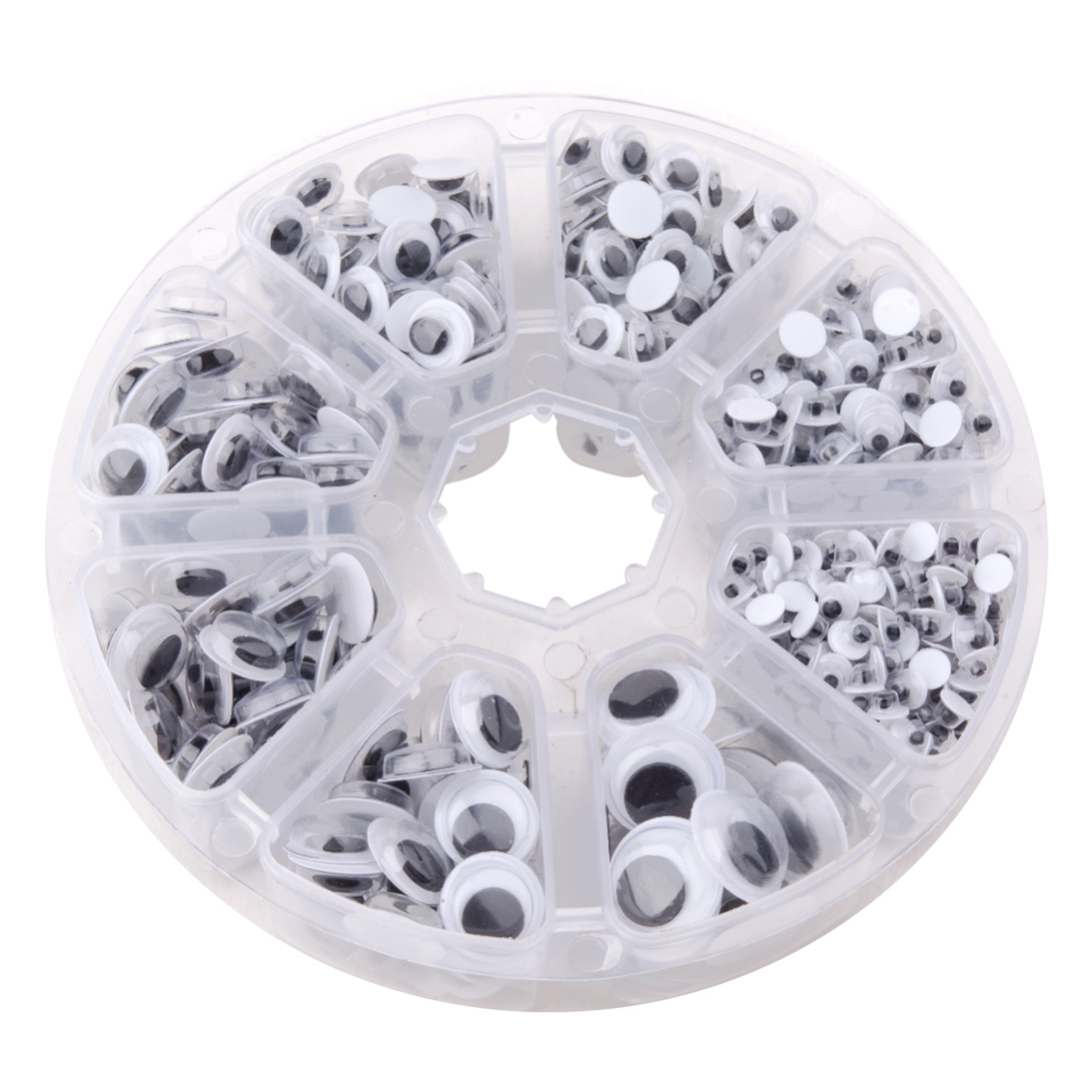 PandaHall Black Wiggle Eye Sheets Need Glue on Round Moving Wiggly Wobbly Googly Eyes 4-12mm, about 800/pcs Black