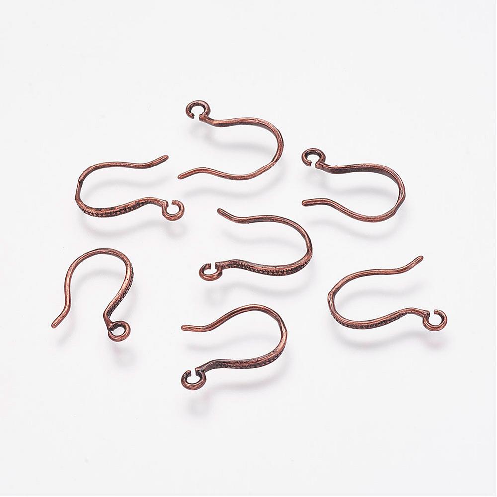 PandaHall Brass Earring Hooks, Nickle Free, Red Copper, 15x10x1.5mm, Hole: 1mm Brass