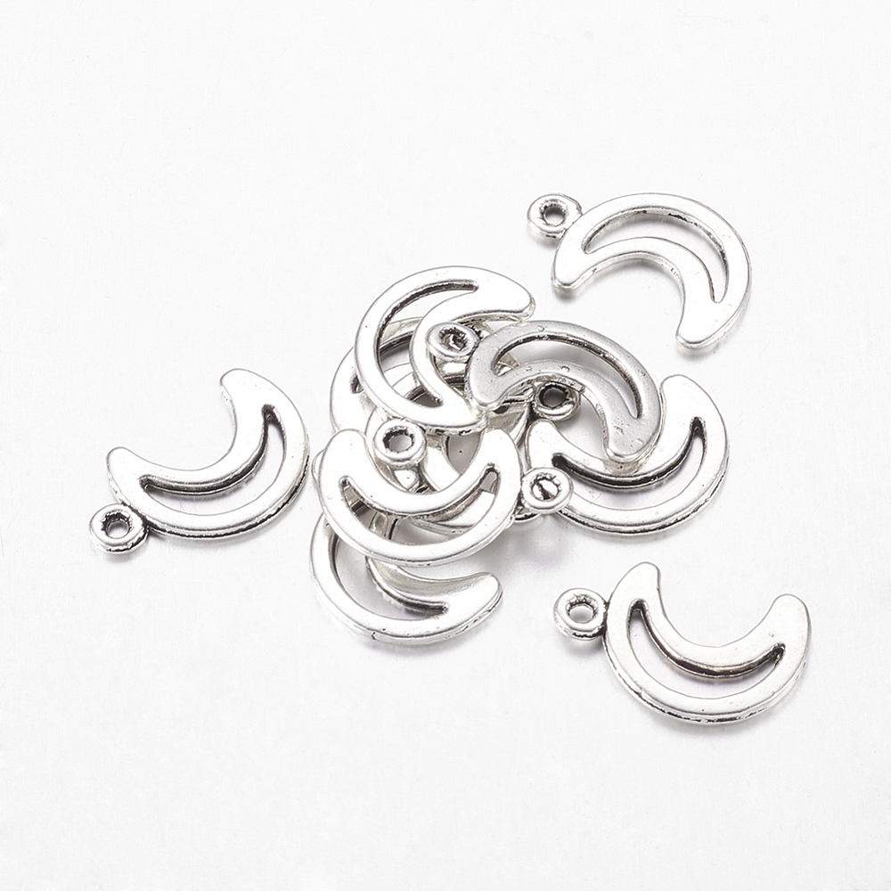 PandaHall Antique Silver Tibetan Silver Moon Pendants, Lead Free and Cadmium Free, about 17mm long, 11mm wide, 1mm thick, hole: 1.5mm Alloy...
