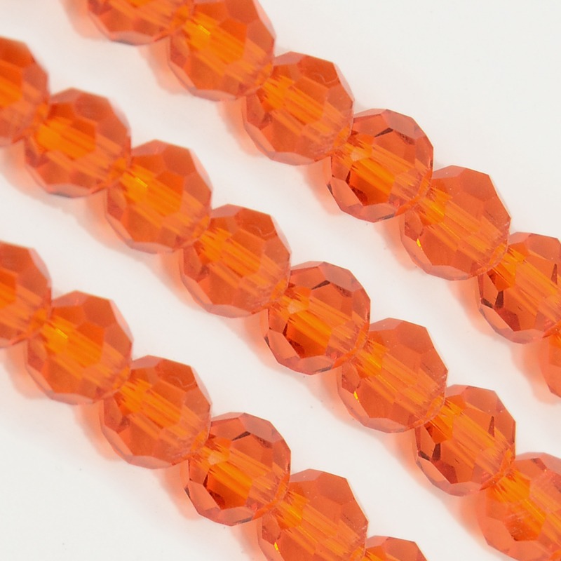 PandaHall Glass Beads Strands, Faceted, Round, DarkOrange, 4mm, Hole: 1mm; about 100pcs/strand, 13.7" Glass Round Orange