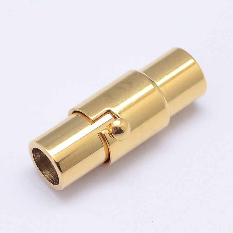PandaHall Column 304 Stainless Steel Magnetic Clasps, Golden, 18x6.5mm, Hole: 4mm Stainless Steel Column