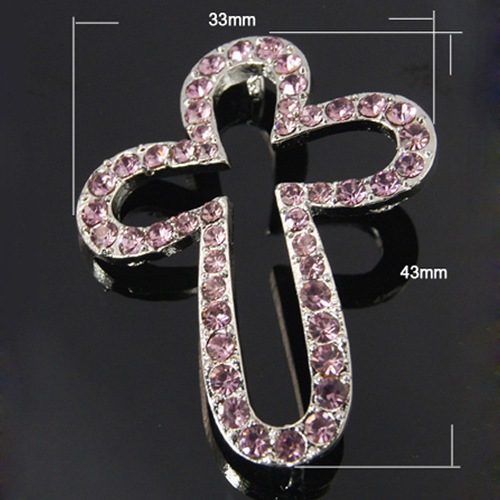 PandaHall Cross Platinum Tone Zinc Alloy Grade A Rhinestone Links, Light Amethyst, 43x33x8mm, Hole: 2mm Alloy+Rhinestone Cross Pink
