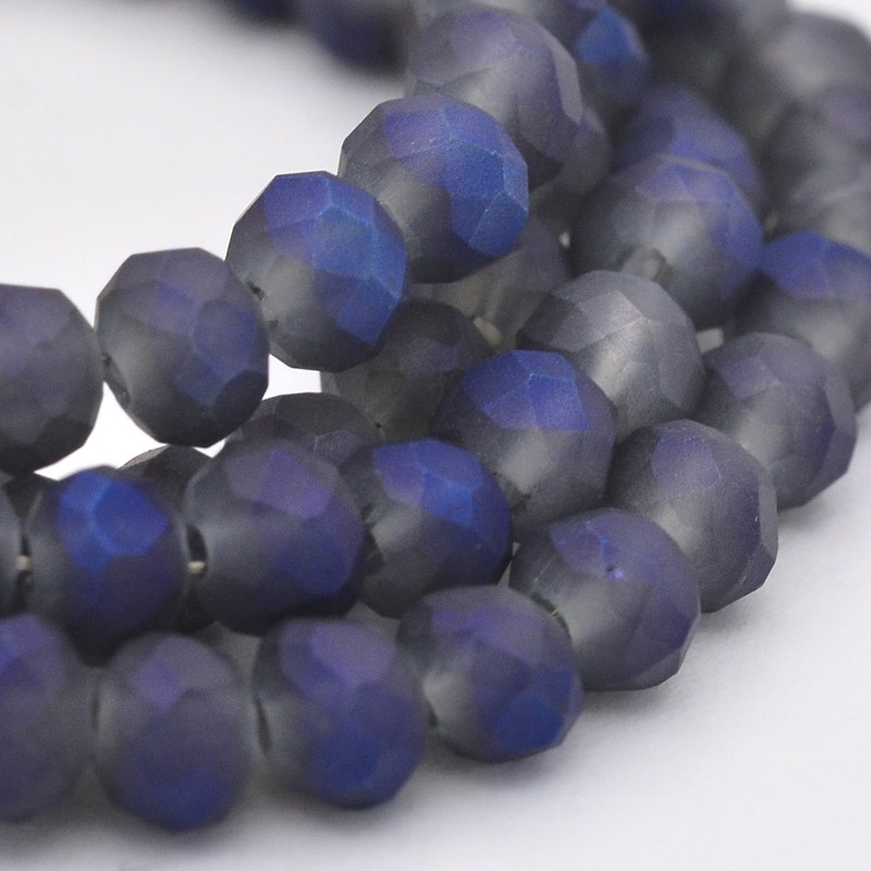 PandaHall Full Rainbow Plated Faceted Rondelle Glass Beads Strands, Frosted, MediumBlue, 4x3mm, Hole: 1mm; about 146pcs/strand, 18.8" Glass...