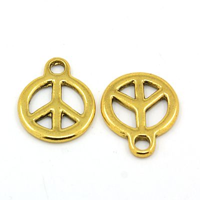 PandaHall Tibetan Style Pendant, Peace Sign, Antique Golden, Lead Free and Cadmium Free, 13mm in diameter, 1mm thick, hole: 1.5mm Alloy...