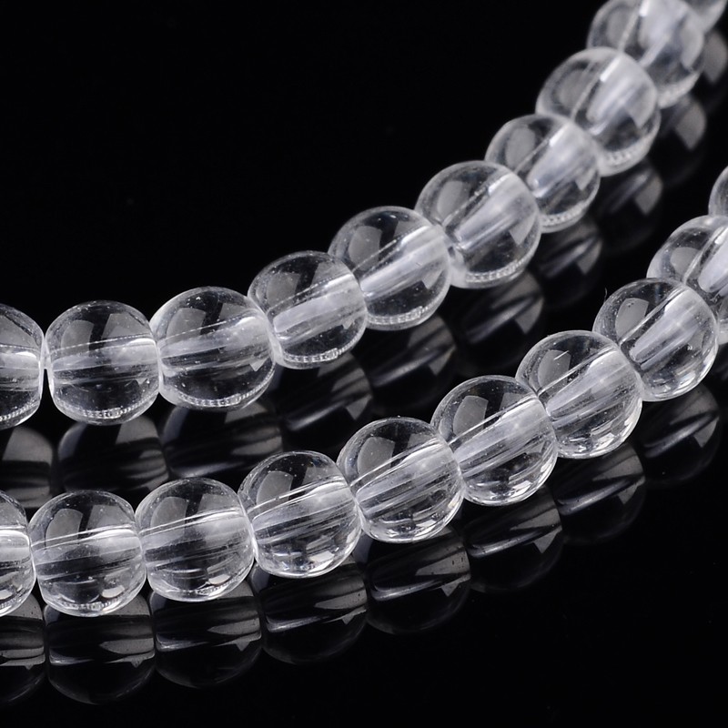 PandaHall Glass Round Beads Strands, Clear, 4x3mm, Hole: 1mm; about 99pcs/strand, 11.8" Glass Round Clear