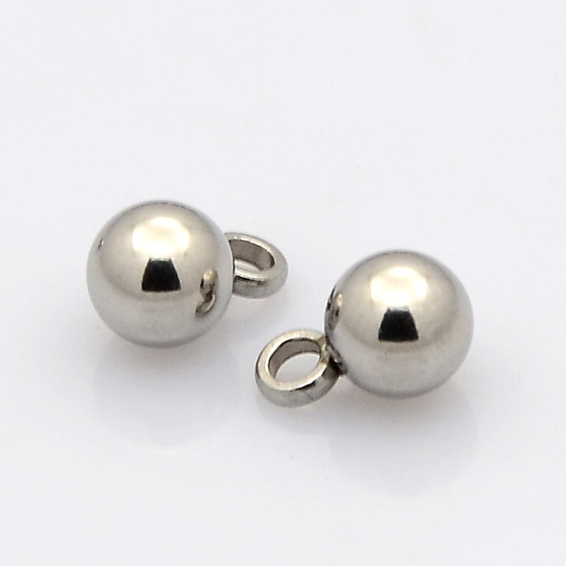 PandaHall Round 304 Stainless Steel Charms, Stainless Steel Color, 7.5x5mm, Hole: 1.5mm Stainless Steel Round