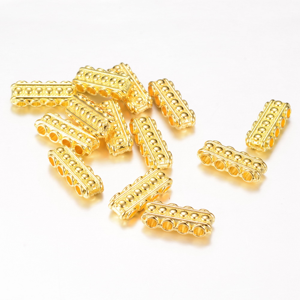PandaHall Tibetan Style Alloy Bead Spacer Bars, 4-Hole, Lead Free & Cadmium Free, Golden, 19x7x5mm, Hole: 2mm Alloy Rectangle