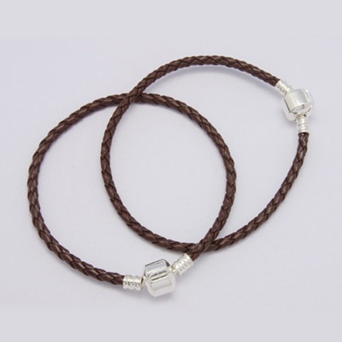 PandaHall Brown Imitation Leather European Style Bracelet Makings, the clasps without Sign, about 3mm thick, 60mm inner diameter, 20.5cm...