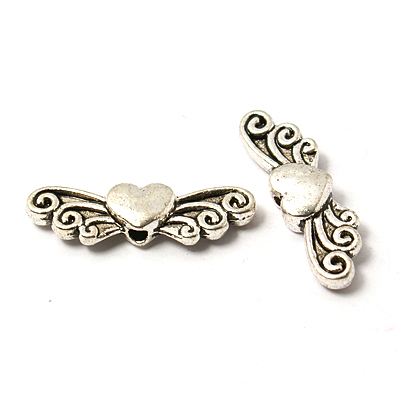 PandaHall Tibetan Style Beads, Cadmium Free & Nickel Free & Lead Free, Heart, Antique Silver, 24x7x4mm, Hole: 1mm Alloy Heart
