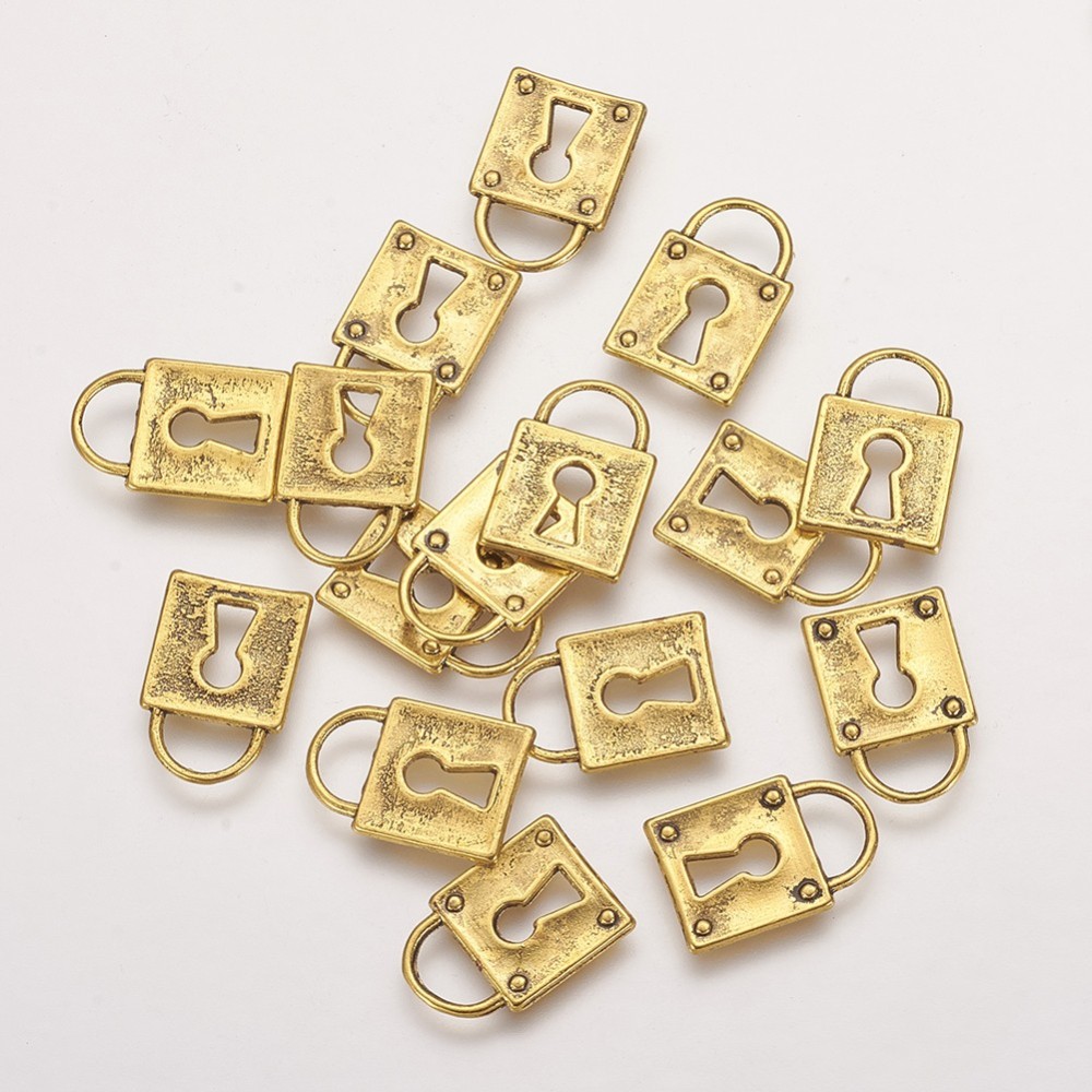 PandaHall Metal Alloy Pendants, Lock, Antique Golden, Lead Free and Cadmium Free and Nickel Free, 15x11x1mm, Hole: 5mm Alloy Lock