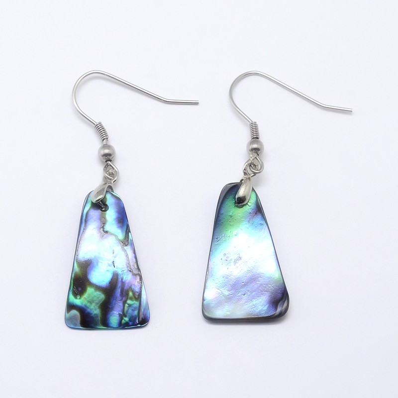 PandaHall Abalone/Paua Shell Trapezoid Dangle Earrings, with Platinum Tone Brass Ear Hooks, 48mm, Pin: 0.8mm Shell
