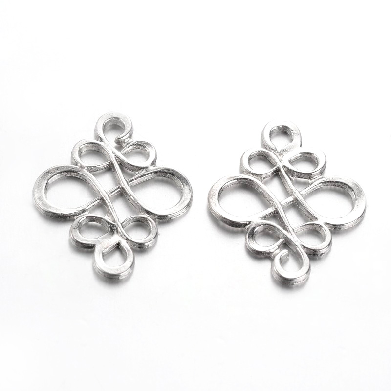 PandaHall Tibetan Style Links, Nickel Free & Lead Free, Chinese knot, Antique Silver, 22x18.5x1mm, Hole: 2.5x3mm Alloy Others