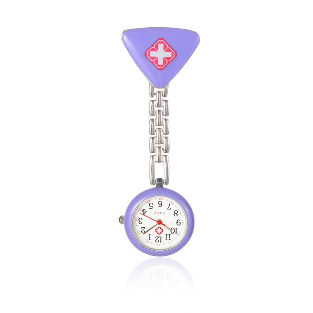 PandaHall Alloy Red Cross Nurse Table Pocket Watches, with Alloy Enamel Triangle Table, Metal Chains and Iron Clips, MediumPurple, 86mm;...