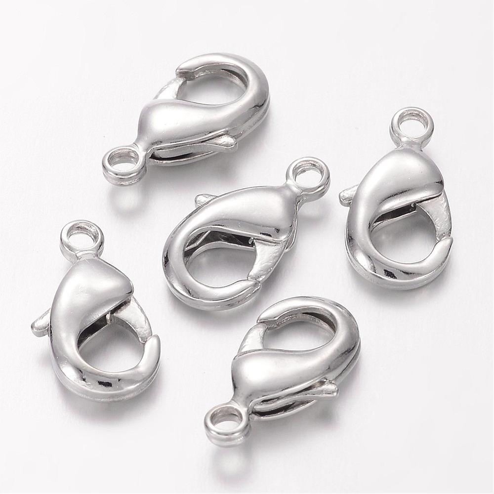 PandaHall Environmental Brass Lobster Claw Clasps, Nickel Free, Platinum Color, about 15mm long, 8mm wide, 3mm thick, hole: 2mm Brass Others