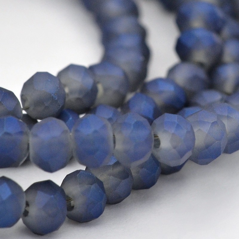 PandaHall Full Rainbow Plated Faceted Rondelle Glass Beads Strands, Frosted, MediumBlue, 3x2mm, Hole: 1mm; about 150pcs/strand, 14.9" Glass...