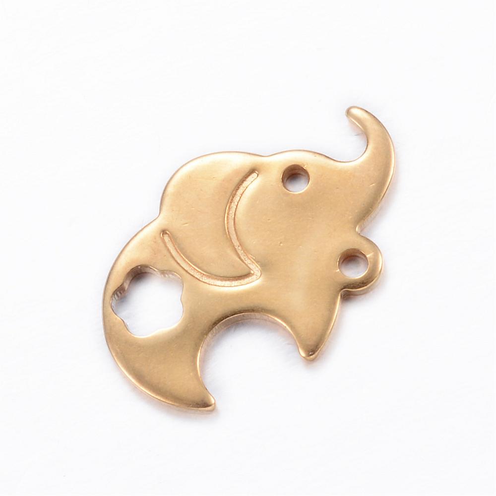 PandaHall 304 Stainless Steel Charms, Elephant, Golden, 12.5x19x1mm, Hole: 1.5mm Stainless Steel Elephant
