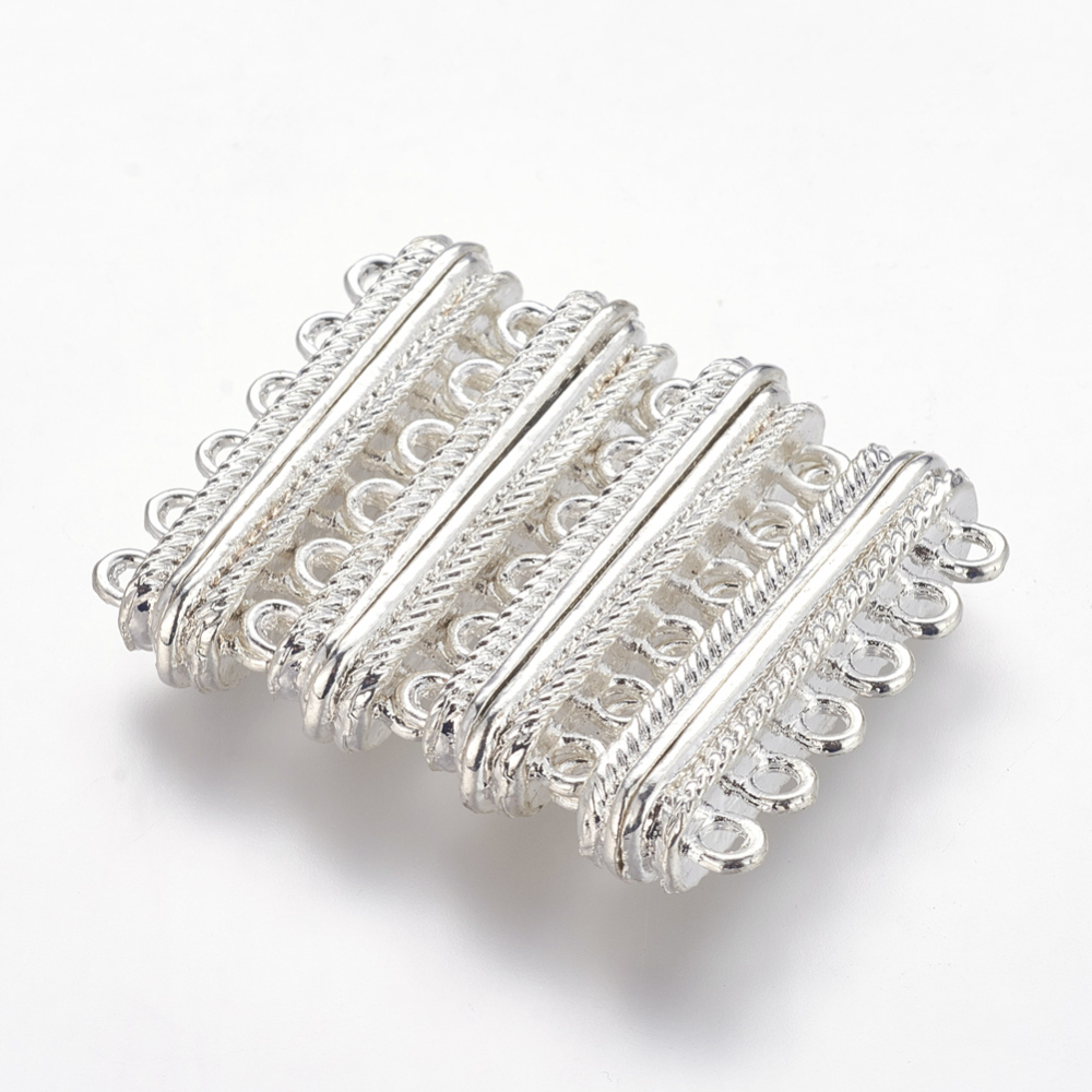 PandaHall Alloy Magnetic Clasps, Rectangle, Silver, 32x13.5x7mm, Hole: 2mm Alloy Rectangle