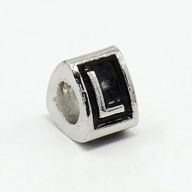 PandaHall Platinum Tone Zine Alloy Enamel European Beads, Large Hole Triangle Beads with Letter.L, 9x9x7mm, Hole: 5mm Alloy+Enamel Triangle...