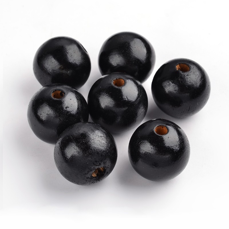 PandaHall Wood Beads, Round, Lead Free, Dyed, Black, 29-30mm in diameter, hole: 5mm Wood Round Black