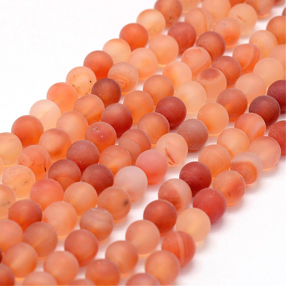 PandaHall Frosted Natural Carnelian Beads Strands, Round, Dyed & Heated, Red, 8mm, Hole: 1mm; about 48pcs/strand, 15.2" Carnelian Round Red