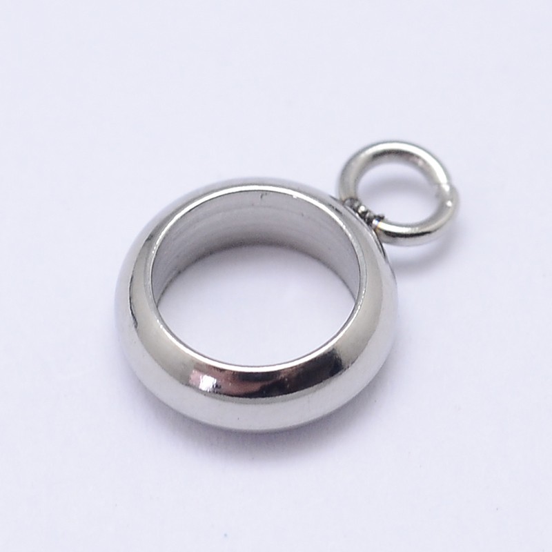 PandaHall 304 Stainless Steel Pendant Cabochon Settings, Ring, Stainless Steel Color, 10x7x2.5mm, Hole: 2mm Stainless Steel Ring
