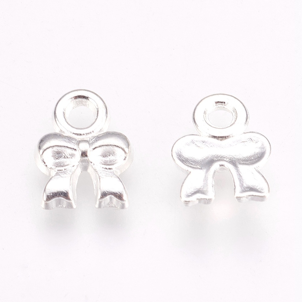 PandaHall Alloy Charms, Lead Free and Cadmium Free, Bowknot, Silver Color, about 8mm long, 8mm wide, 2mm thick, hole: 2mm Alloy Bowknot...