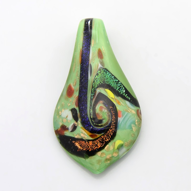 PandaHall 1Box Handmade Dichroic Glass Big Drop Pendants, with Random Color Cardboard Ribbon Bowknot Gift Box, LightGreen, 62x34x17mm, Hole...