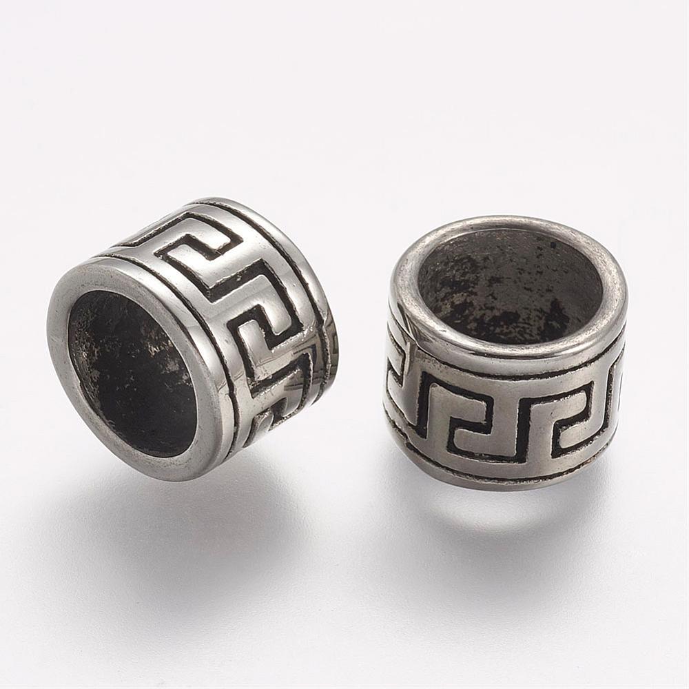 PandaHall 304 Stainless Steel Beads, Column, Large Hole Beads, Antique Silver, 11.5x8.5mm, Hole: 8.5mm Stainless Steel Column