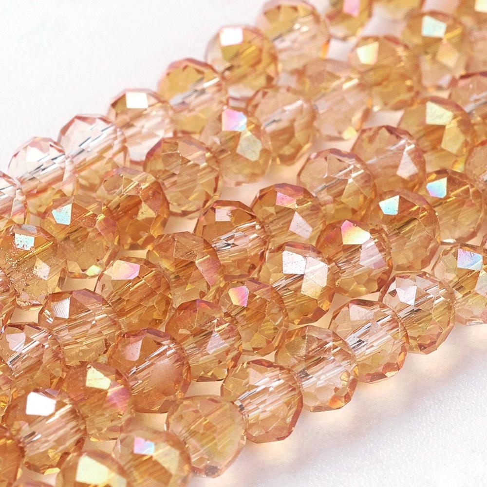 PandaHall Electroplate Glass Beads Strands, AB Color Plated, Faceted, Rondelle, Gold, 3x2mm, Hole: 1mm; about 100pcs/strand, 10" Glass...