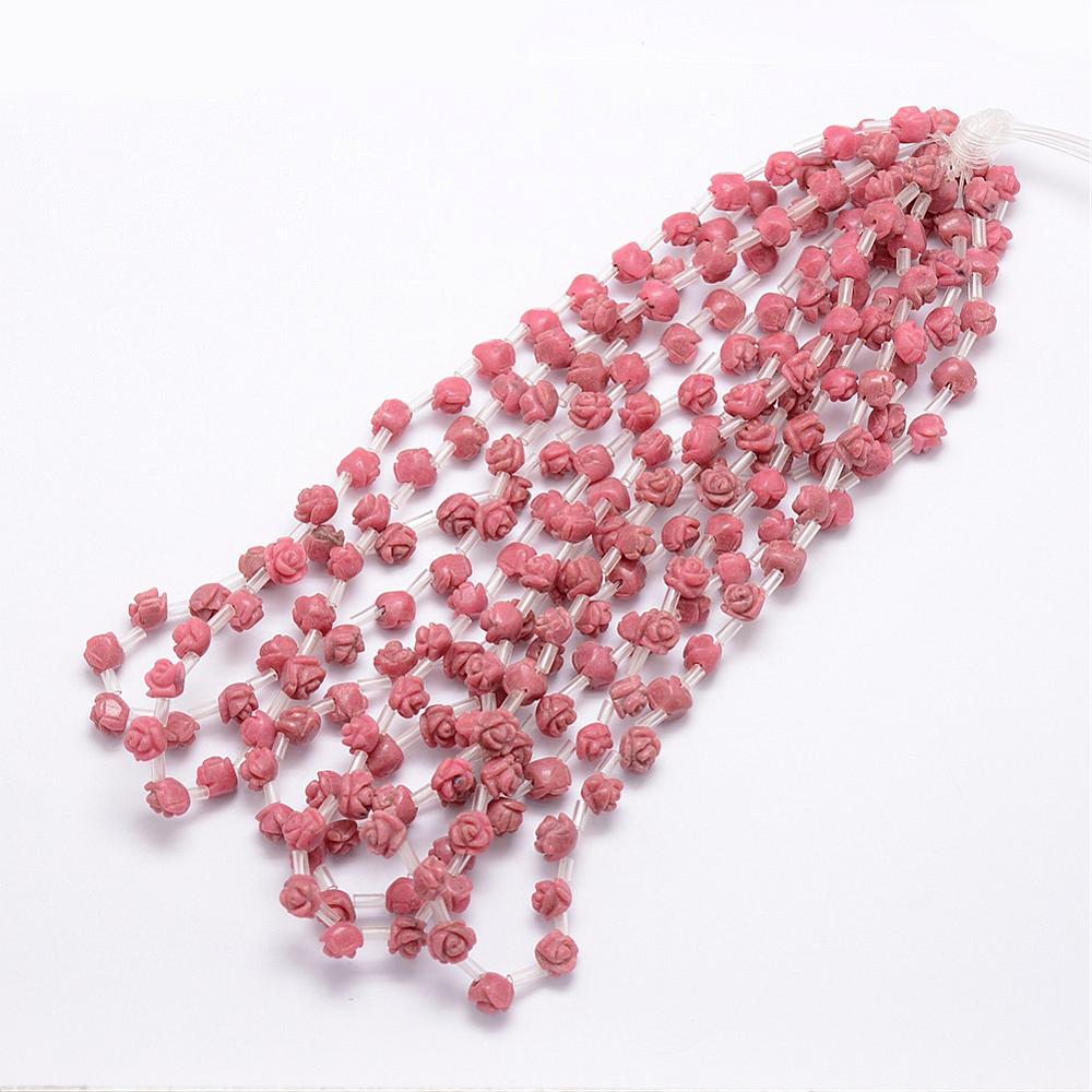 PandaHall Natural Rhodochrosite Beads, Rose, 10x5~9mm, Hole: 1mm Rhodochrosite Flower