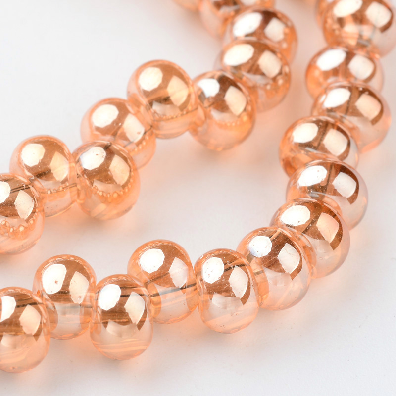 PandaHall Drop Full Rainbow Plated Glass Bead Strands, PeachPuff, 6x4mm, Hole: 1mm; about 100pcs/strand, 15.3" Glass Drop Brown