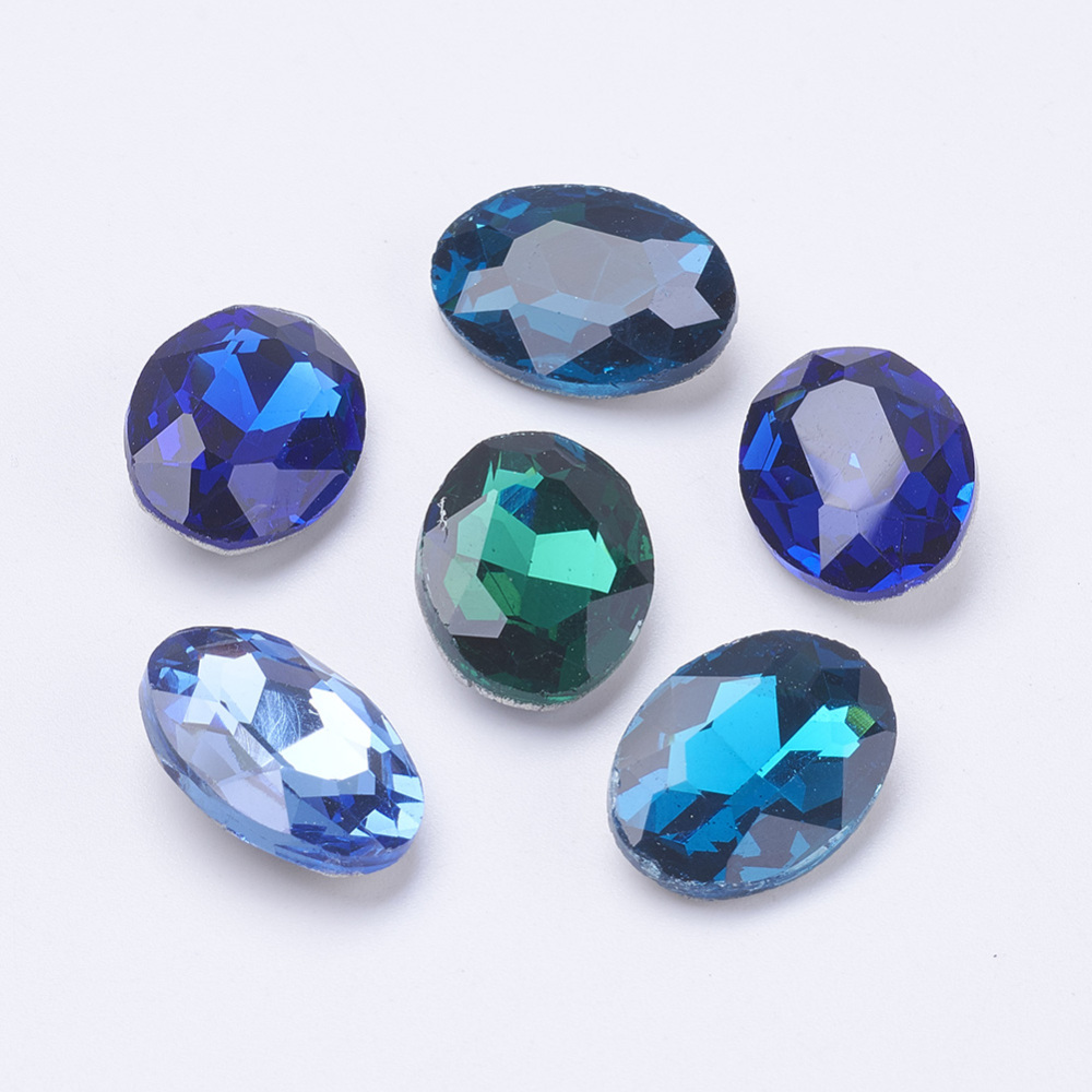 PandaHall Glass Pointed Back Rhinestone Cabochons, Back Plated, Faceted Oval, Mixed Color, 18x13x5.5mm Glass Rhinestone Oval Multicolor