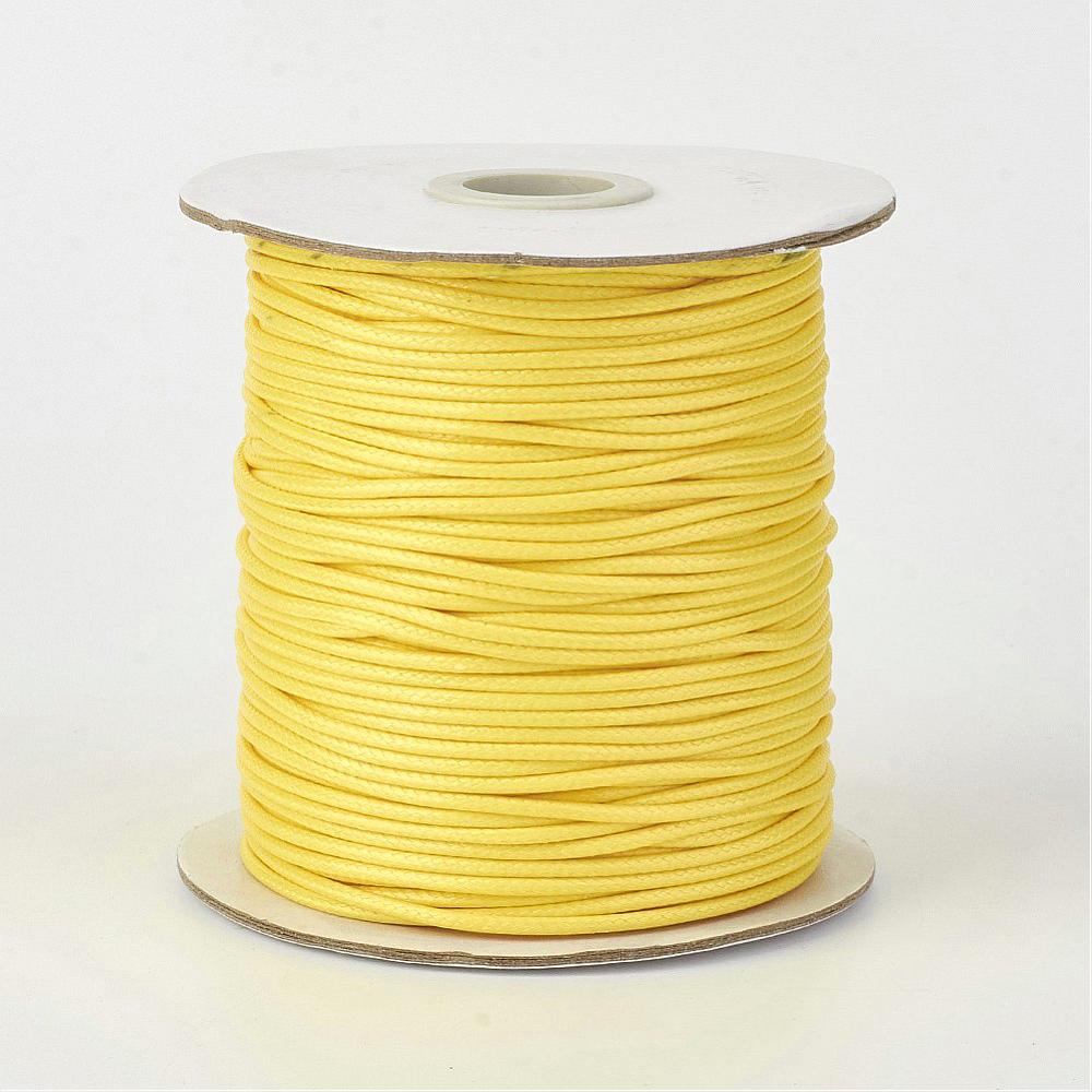 PandaHall Environmental Korean Waxed Polyester Cord, Gold, 2mm; about 100yards/roll(91.44m/roll). Waxed Polyester Cord Gold